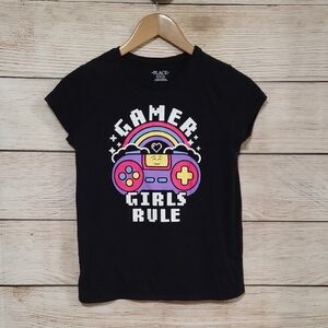 💟 The Children's Place Black Short Sleeve Gamer Girls Rule Tee Shirt XL